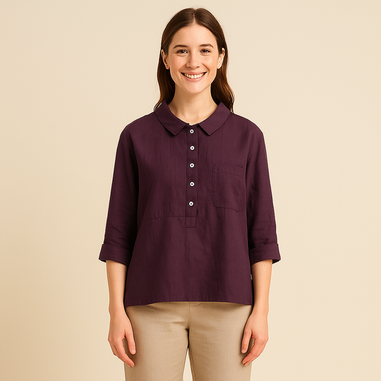 Straight-Cut Lapel Shirt for Women