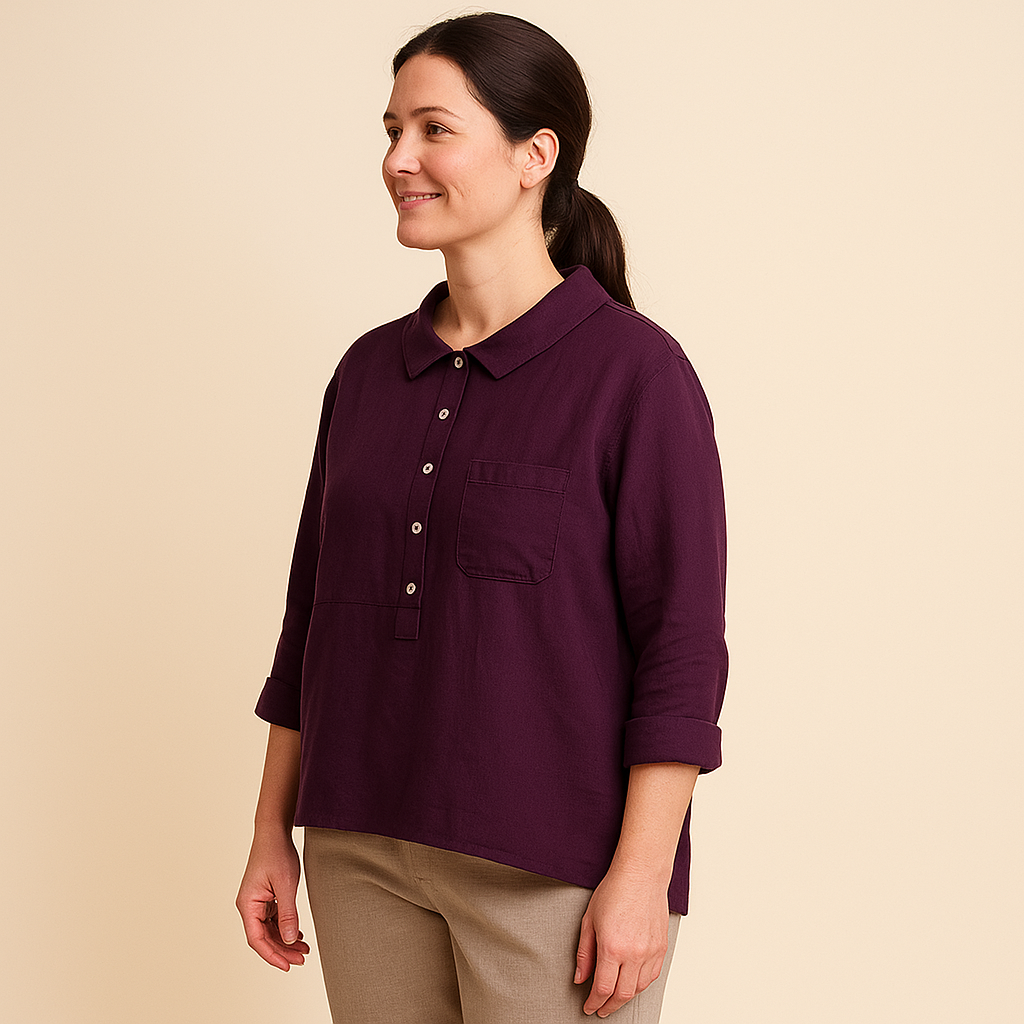 Straight-Cut Lapel Shirt for Women