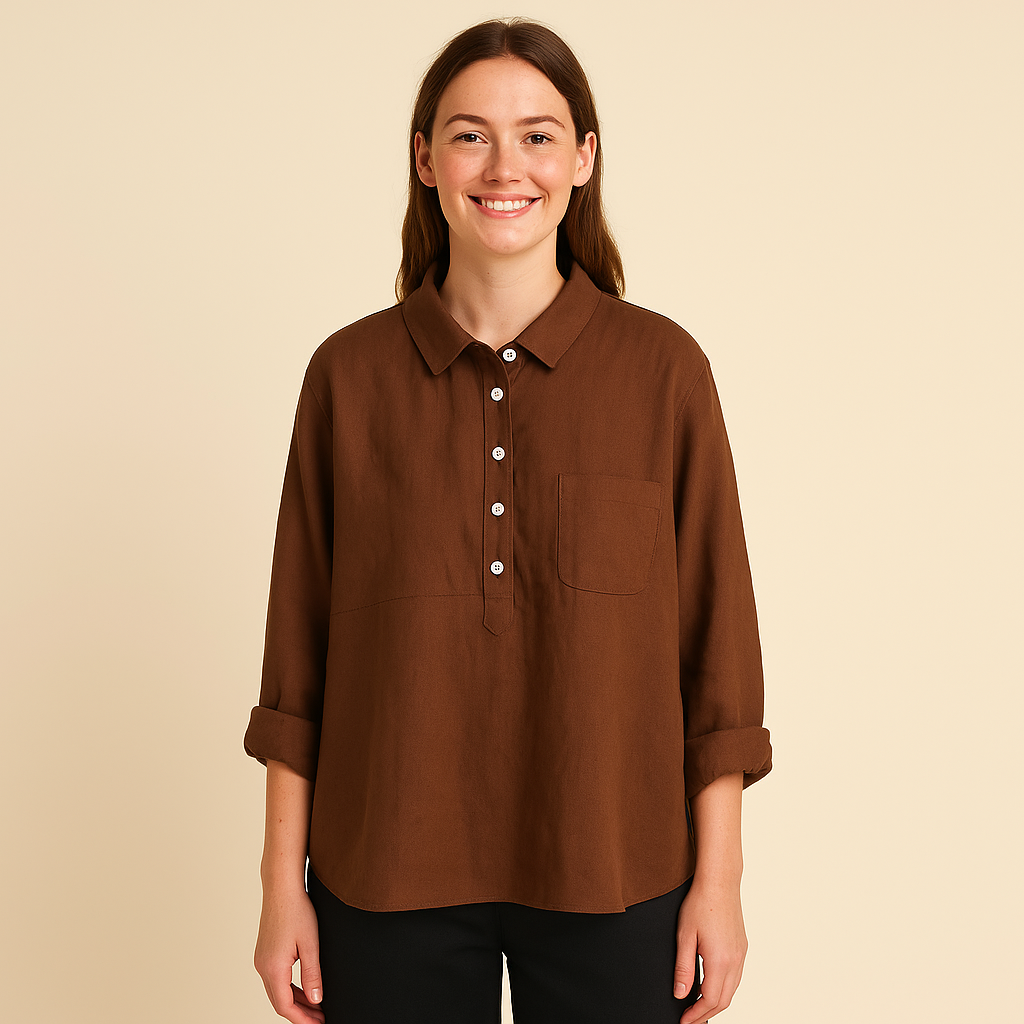 Straight-Cut Lapel Shirt for Women