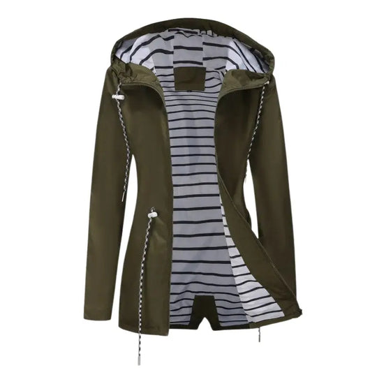 Striped Lining Hooded Jacket for Women Azzoria
