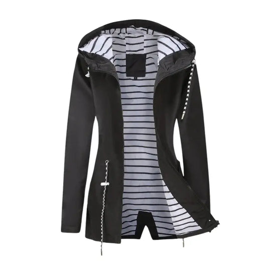 Striped Lining Hooded Jacket for Women Azzoria