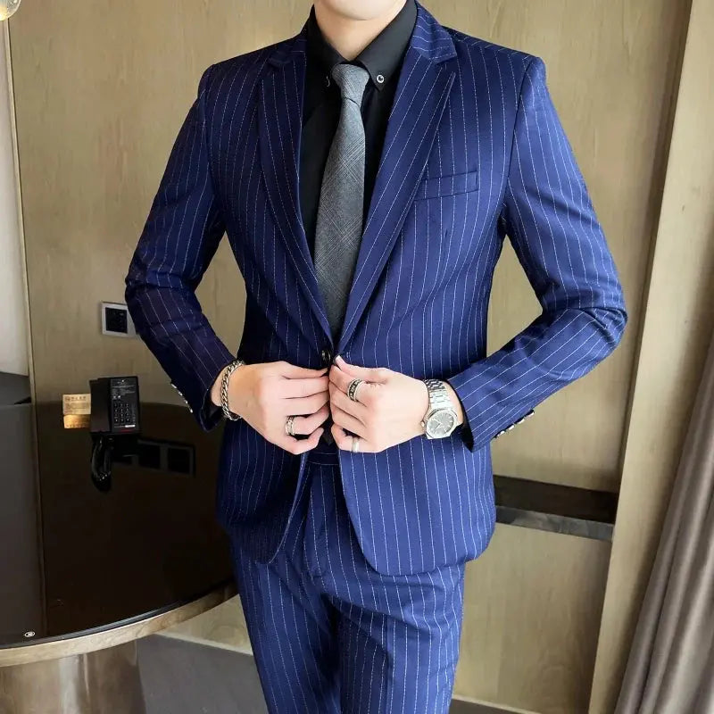 Striped Slim Fit Two-Piece Suit Set for Men Azzoria