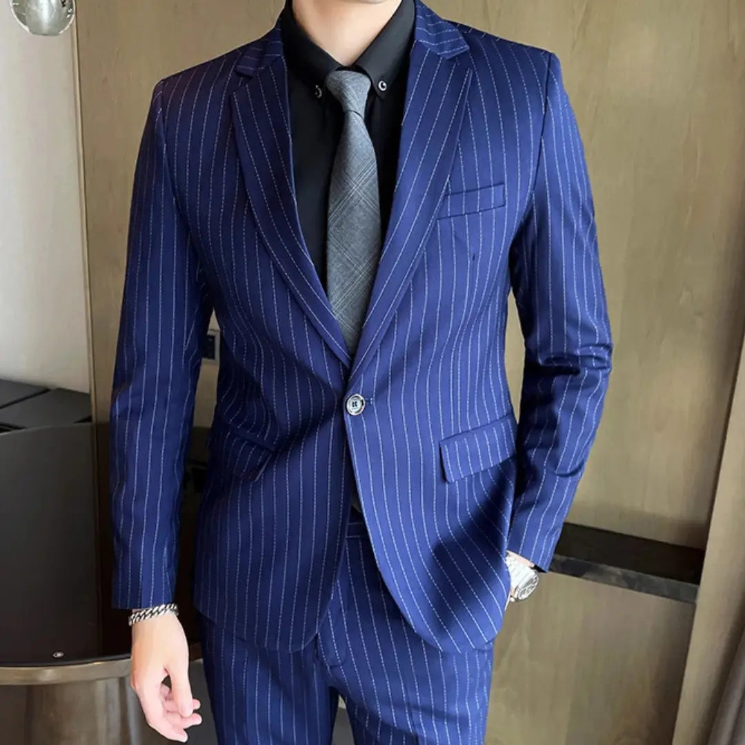 Striped Slim Fit Two-Piece Suit Set for Men Azzoria