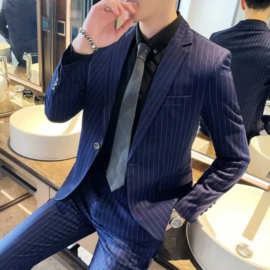 Striped Slim Fit Two-Piece Suit Set for Men Azzoria