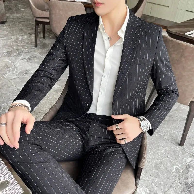 Striped Slim Fit Two-Piece Suit Set for Men Azzoria