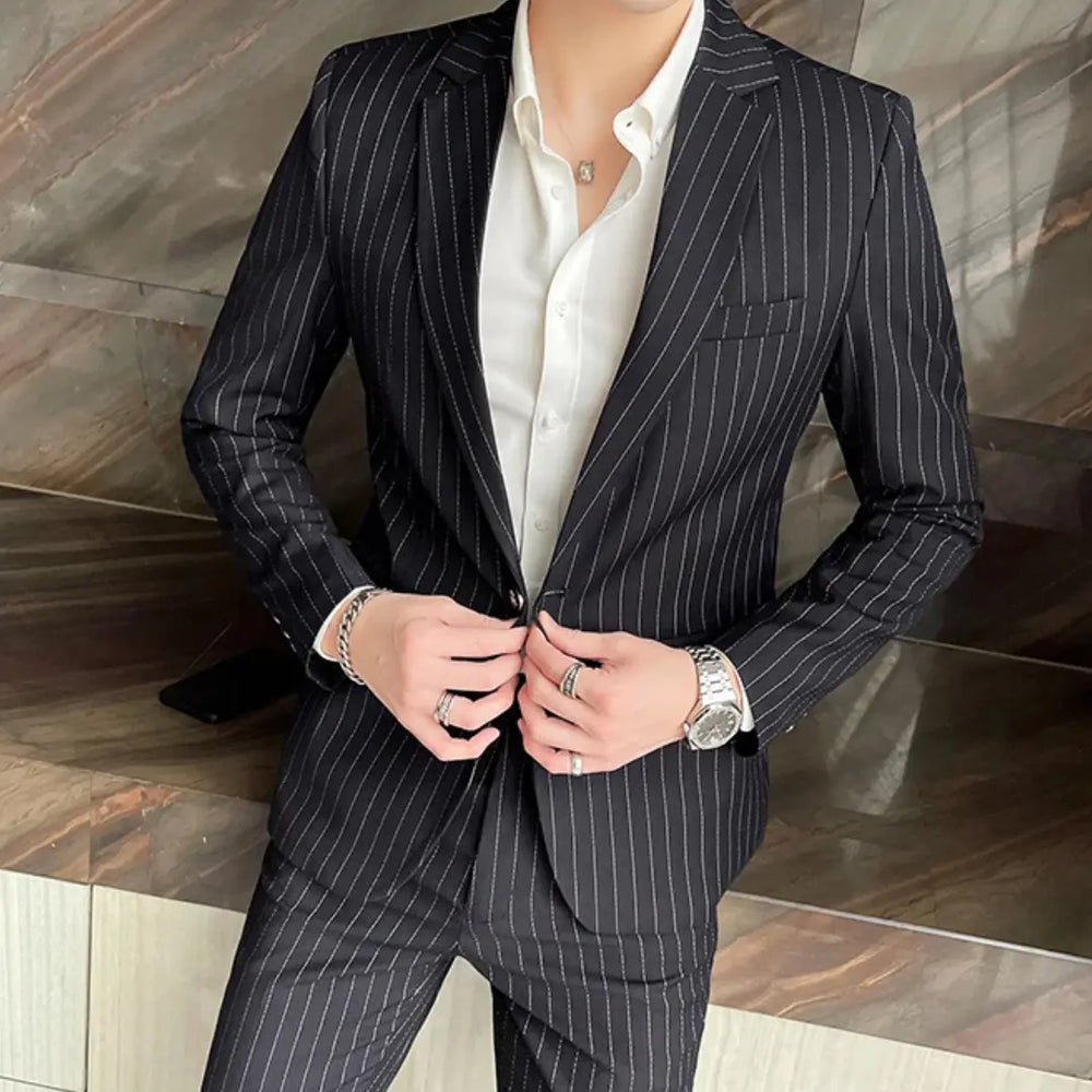 Striped Slim Fit Two-Piece Suit Set for Men Azzoria
