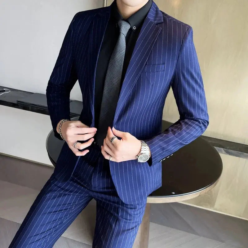 Striped Slim Fit Two-Piece Suit Set for Men Azzoria
