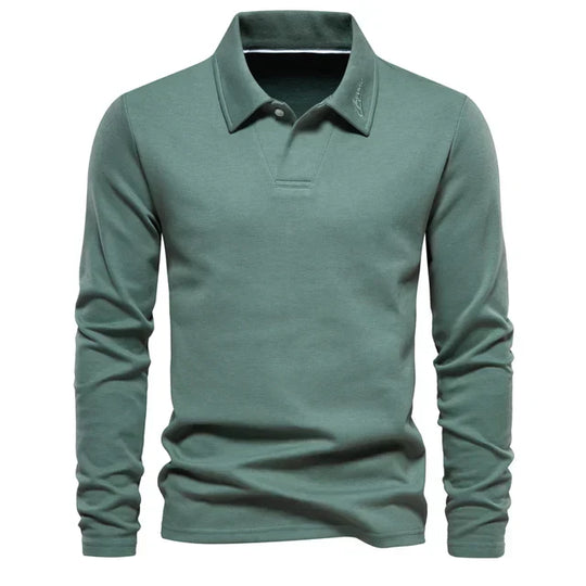 Structured Collar Long-Sleeved Polo Shirt for Men