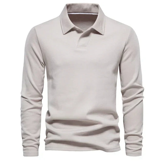 Structured Collar Long-Sleeved Polo Shirt for Men