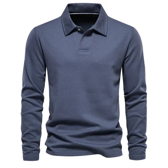 Structured Collar Long-Sleeved Polo Shirt for Men