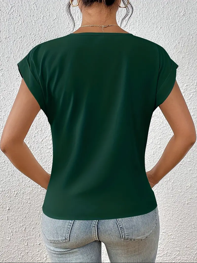 Structured V-Neck Short Sleeve Top for Women