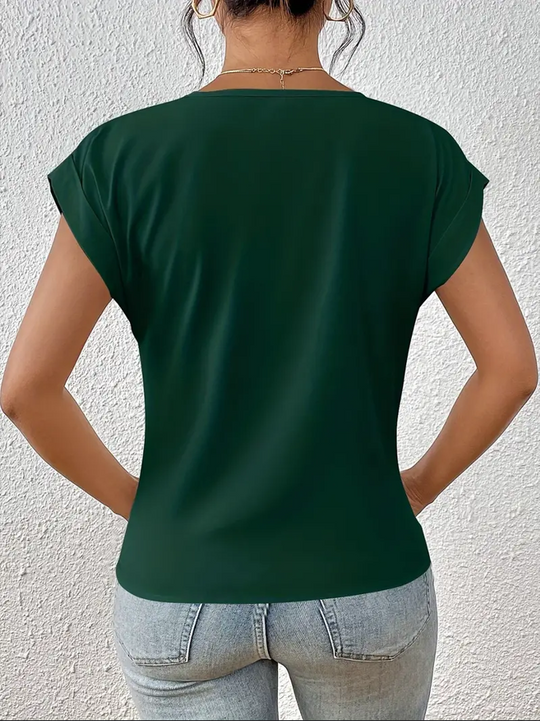 Structured V-Neck Short Sleeve Top for Women