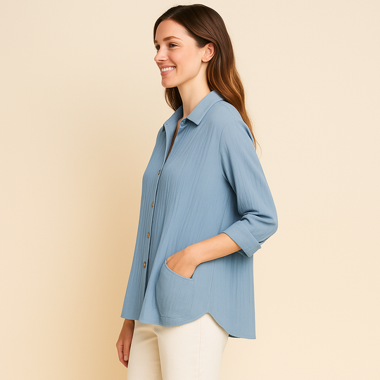 Textured Button-Up Shirt for Women