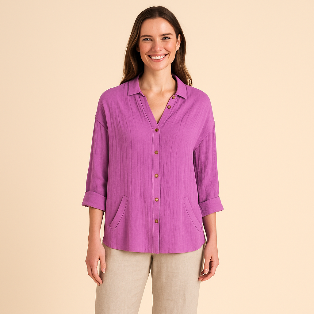 Textured Button-Up Shirt for Women