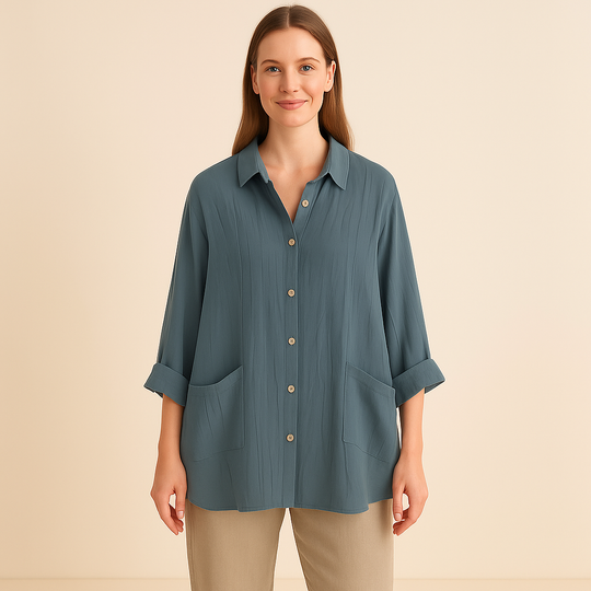 Textured Button-Up Shirt for Women