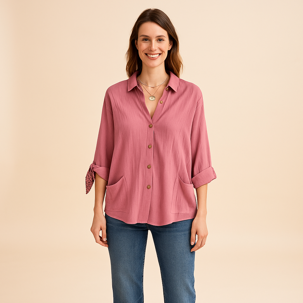 Textured Button-Up Shirt for Women