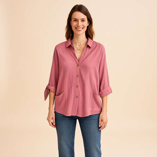 Textured Button-Up Shirt for Women
