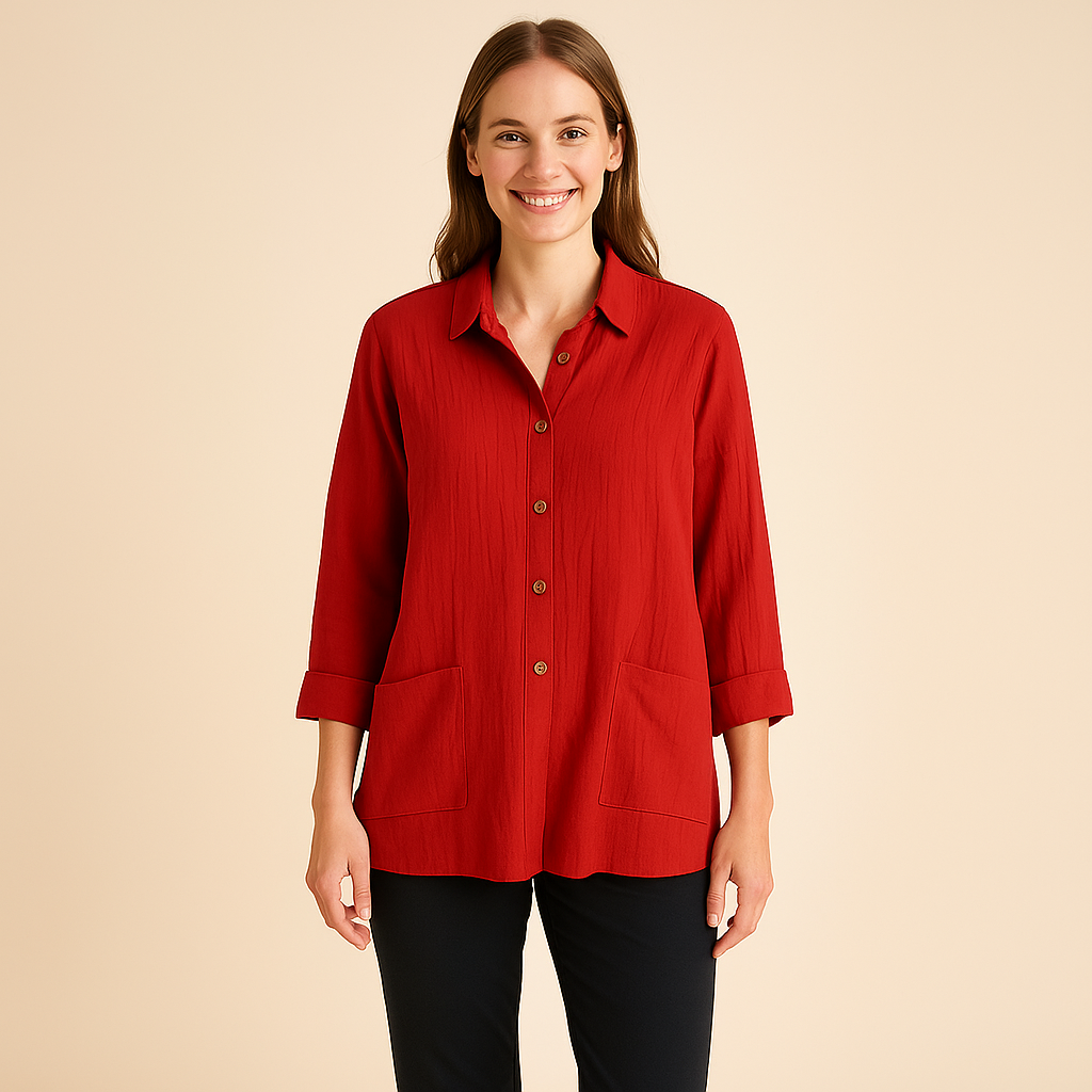 Textured Button-Up Shirt for Women