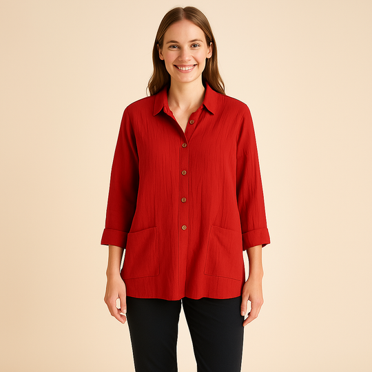 Textured Button-Up Shirt for Women