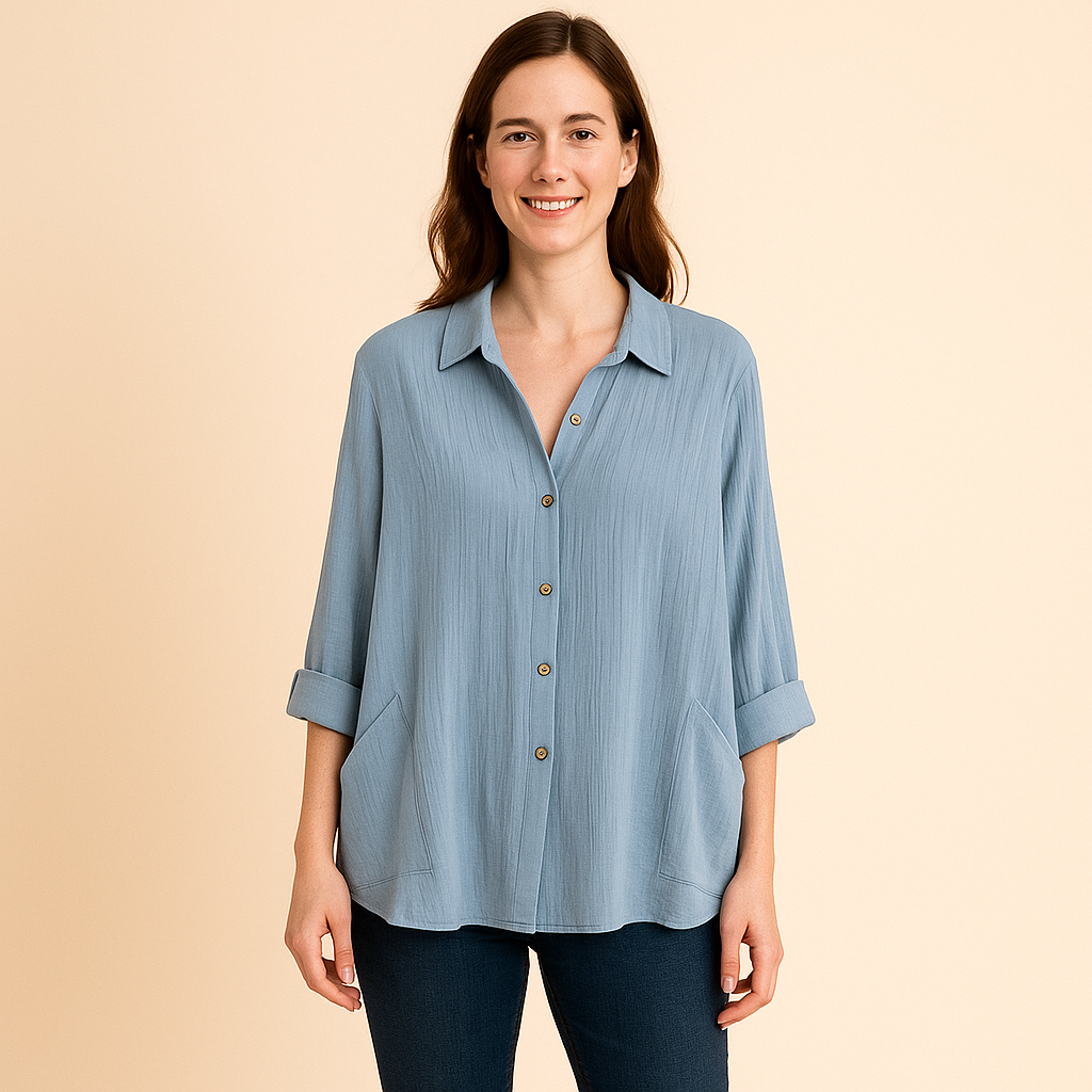 Textured Button-Up Shirt for Women