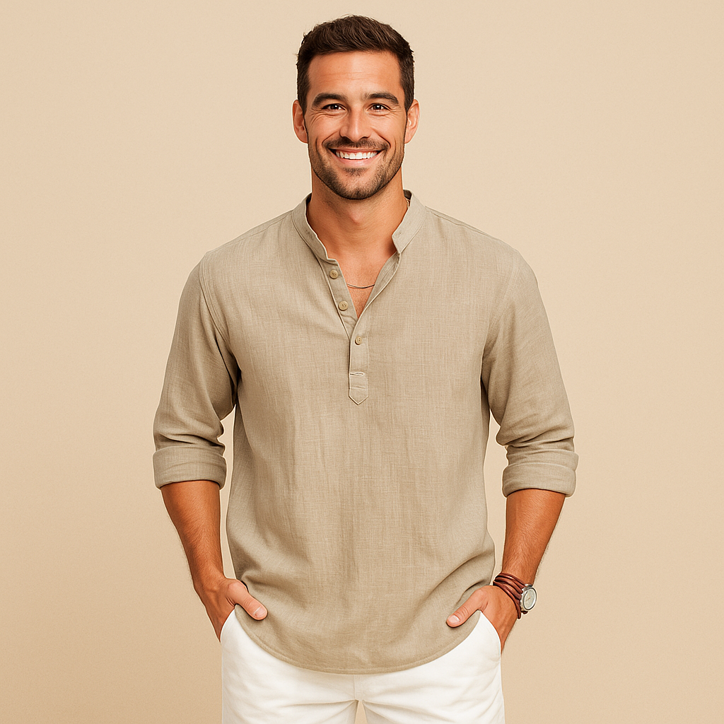 Textured Henley Shirt for Men