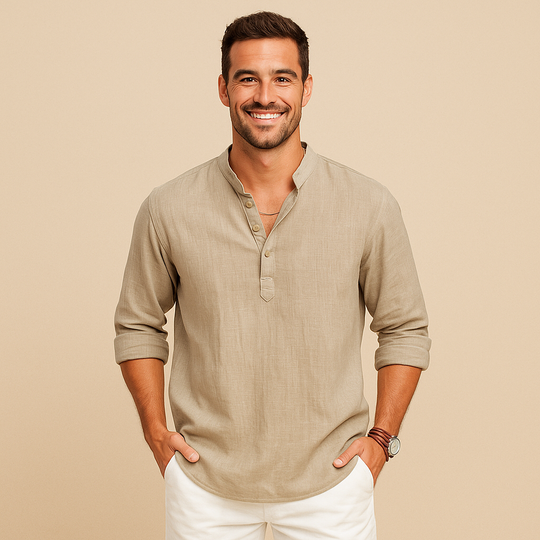 Textured Henley Shirt for Men