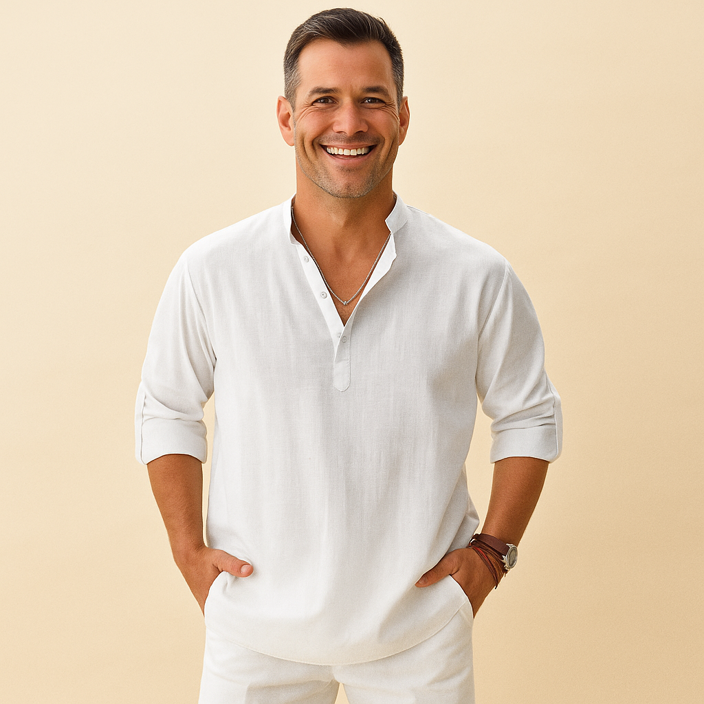 Textured Henley Shirt for Men