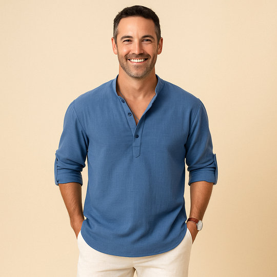 Textured Henley Shirt for Men