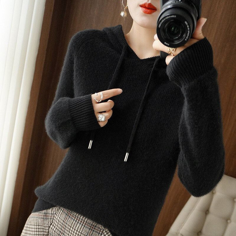 Textured Knit Hoodie Sweater for Women