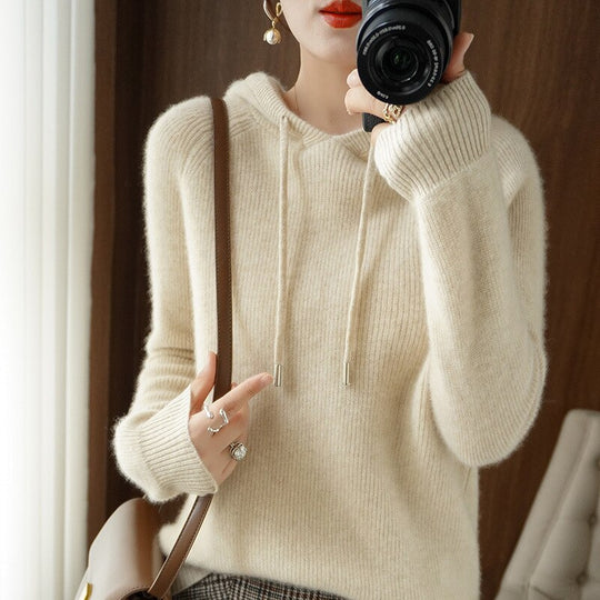 Textured Knit Hoodie Sweater for Women