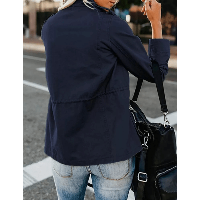 Utility Jacket with Flap Pockets and Elastic Waist – Women's Fit for Autumn