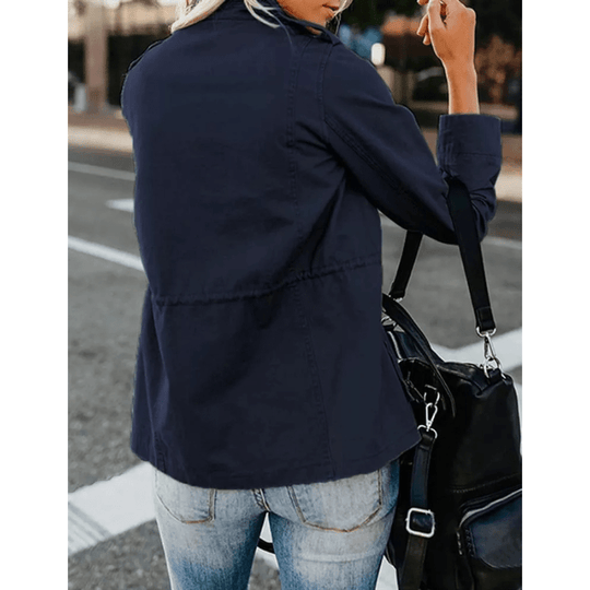 Utility Jacket with Flap Pockets and Elastic Waist – Women's Fit for Autumn