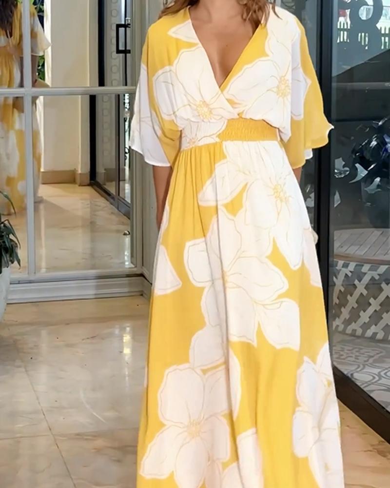 V-Neck Floral Maxi Dress with Empire Waist for Women
