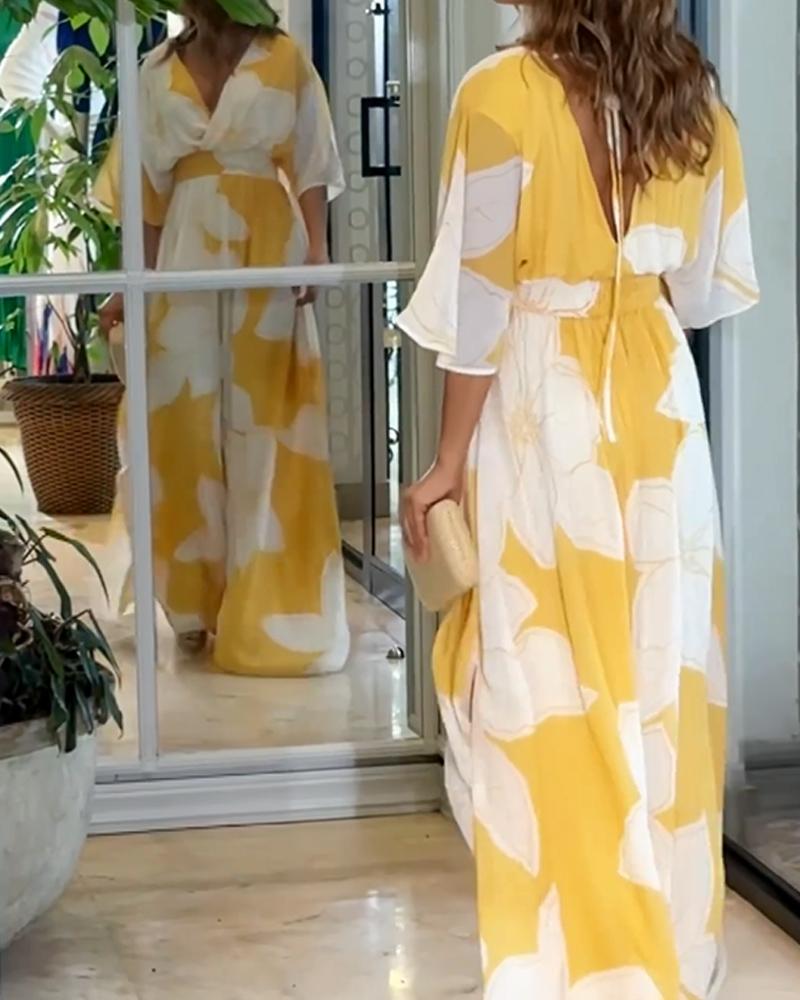 V-Neck Floral Maxi Dress with Empire Waist for Women