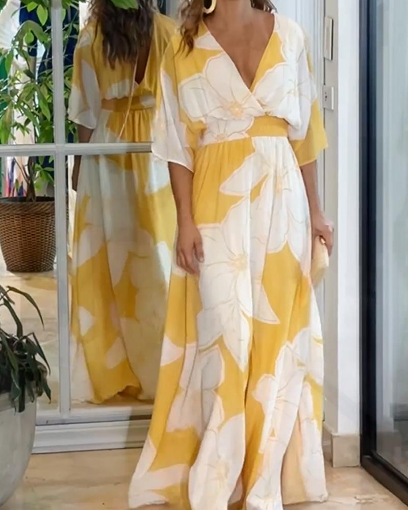 V-Neck Floral Maxi Dress with Empire Waist for Women