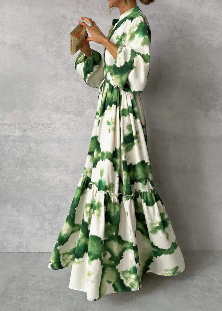 V-Neck Maxi Dress with Long Sleeves for Women