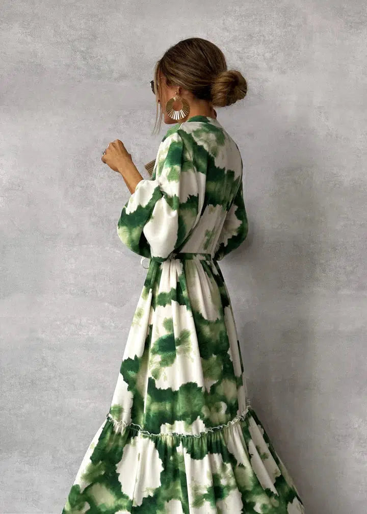 V-Neck Maxi Dress with Long Sleeves for Women