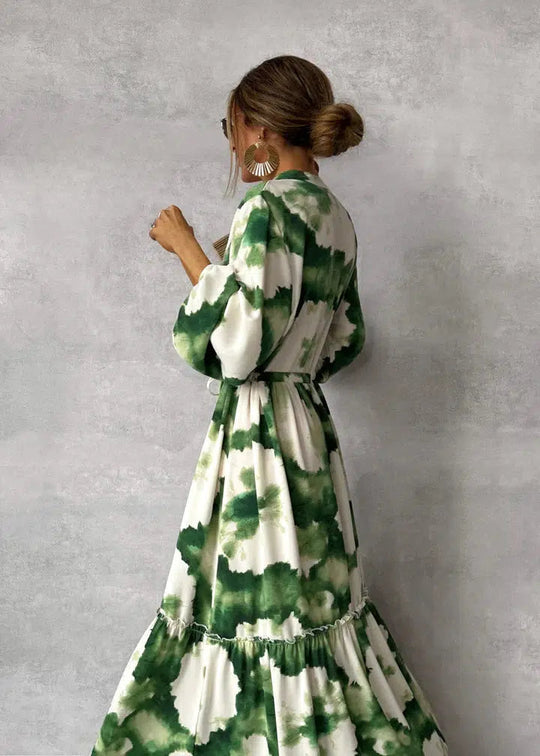 V-Neck Maxi Dress with Long Sleeves for Women