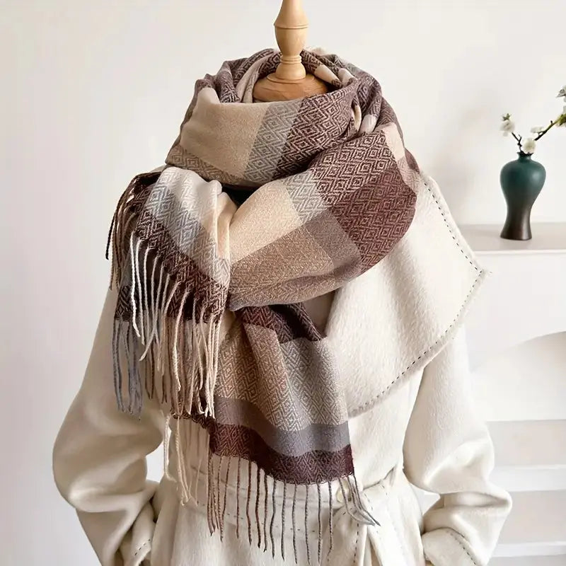 Vintage Plaid Woven Scarf for Women Azzoria