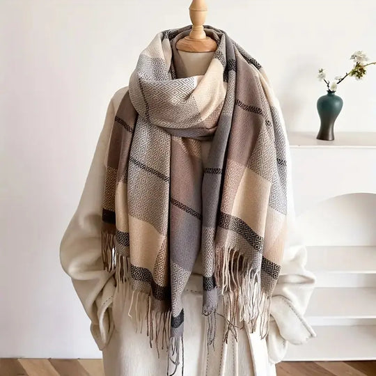 Vintage Plaid Woven Scarf for Women Azzoria