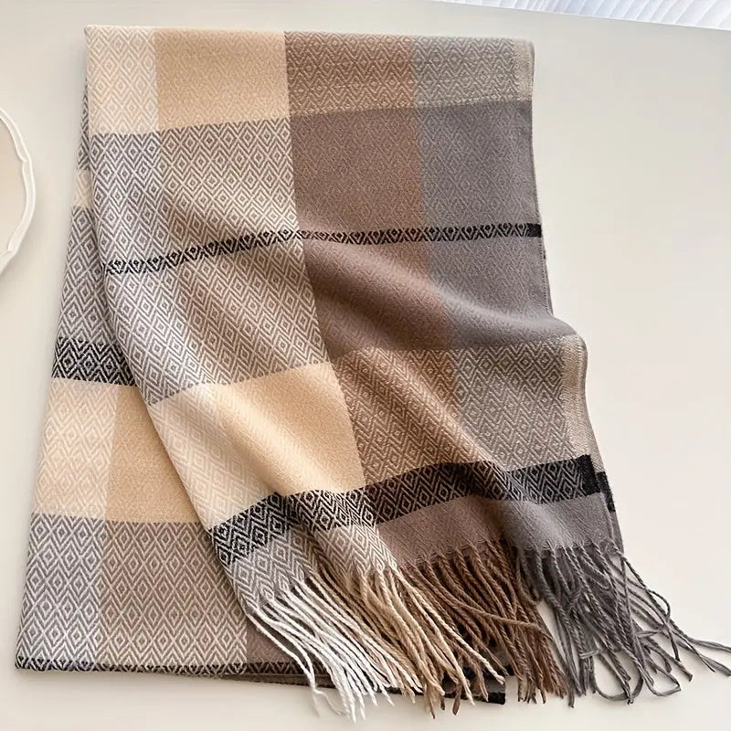 Vintage Plaid Woven Scarf for Women Azzoria