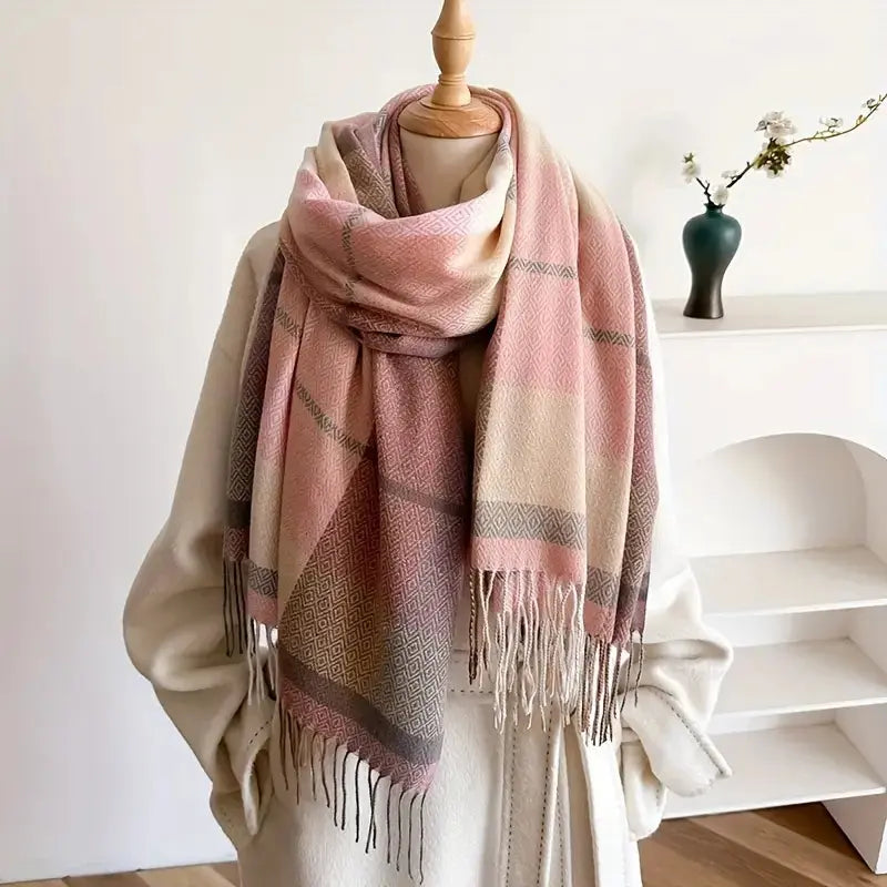 Vintage Plaid Woven Scarf for Women Azzoria