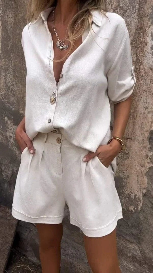 Matching Set – Woven Shorts & Button-Up Shirt in Women’s Fit