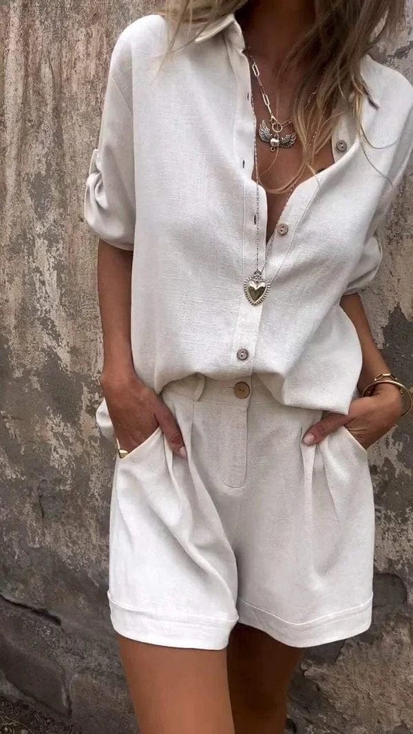 Matching Set – Woven Shorts & Button-Up Shirt in Women’s Fit