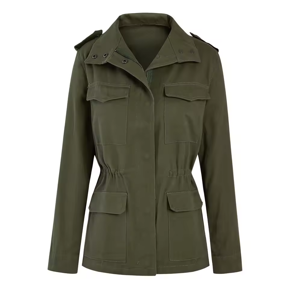 Utility Jacket with Flap Pockets and Elastic Waist – Women's Fit for Autumn