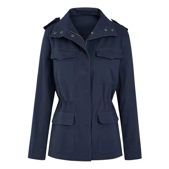 Utility Jacket with Flap Pockets and Elastic Waist – Women's Fit for Autumn