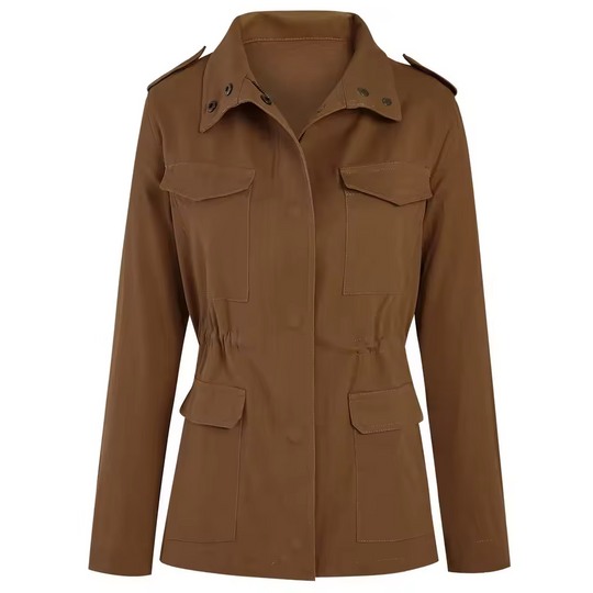 Utility Jacket with Flap Pockets and Elastic Waist – Women's Fit for Autumn