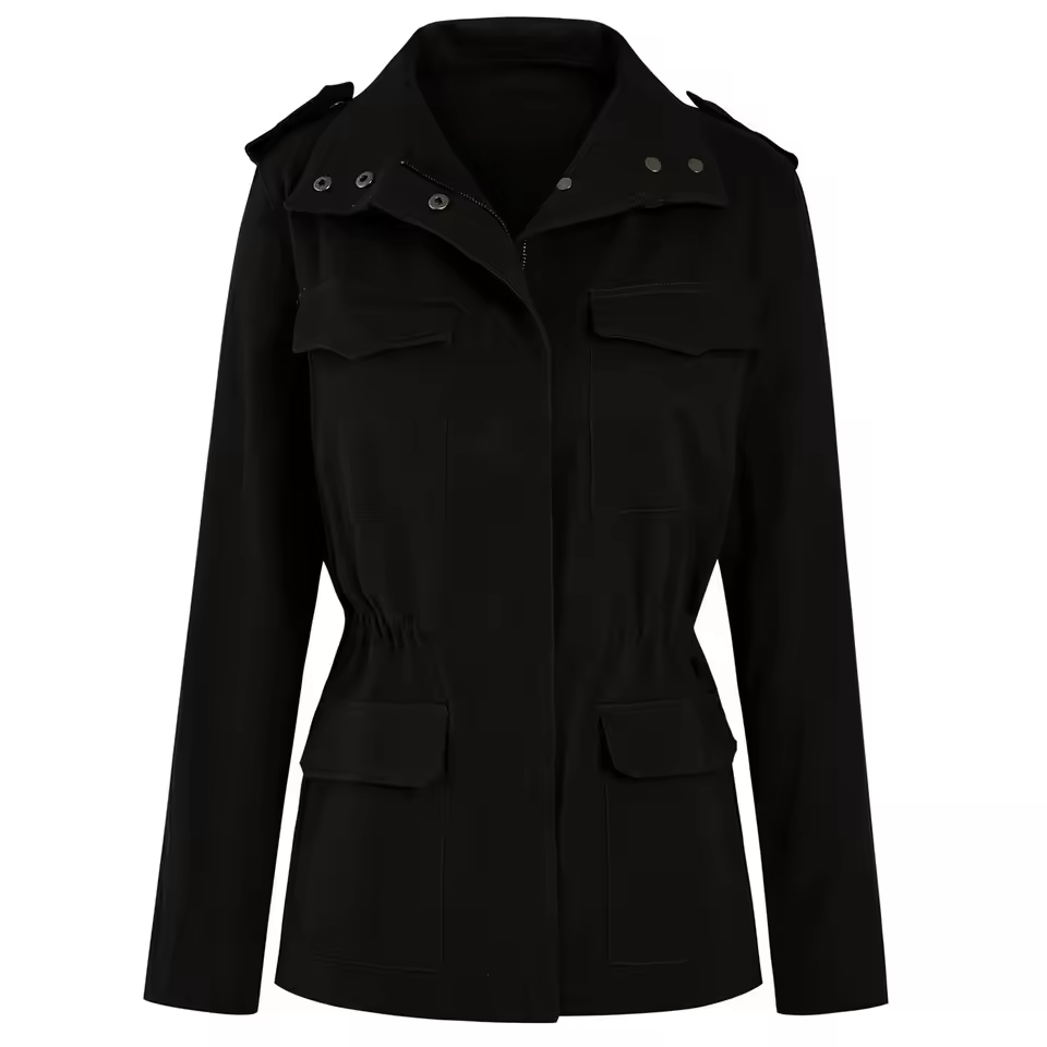 Utility Jacket with Flap Pockets and Elastic Waist – Women's Fit for Autumn