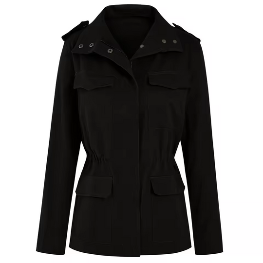 Utility Jacket with Flap Pockets and Elastic Waist – Women's Fit for Autumn
