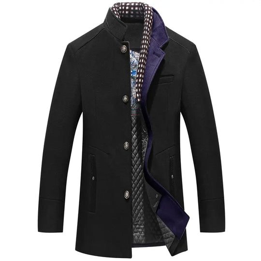 Wool Blend Quilted Coat with Collar for Men Azzoria